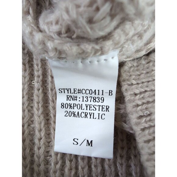 Debut Cropped Crewneck Sweater Womens S/M Beige Sequin Rib Knit Casual Everyday - Picture 7 of 9